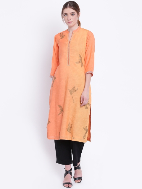 

Biba Women Peach-Coloured Quirky Printed Straight Kurta
