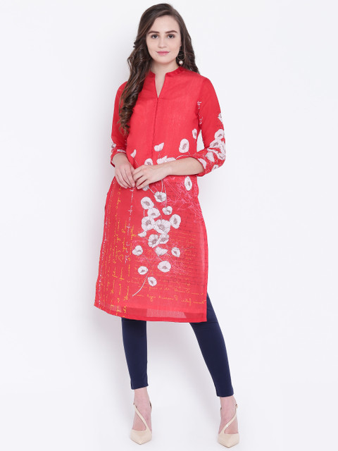 

Biba Women Red & White Printed Straight Kurta