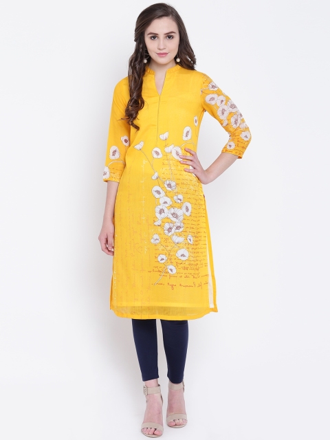 

Biba Women Yellow & White Floral Print Straight Kurta