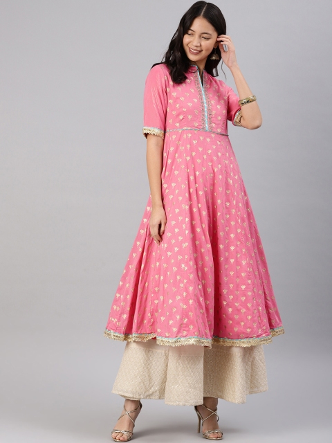 

Biba Women Pink Printed Anarkali Kurta