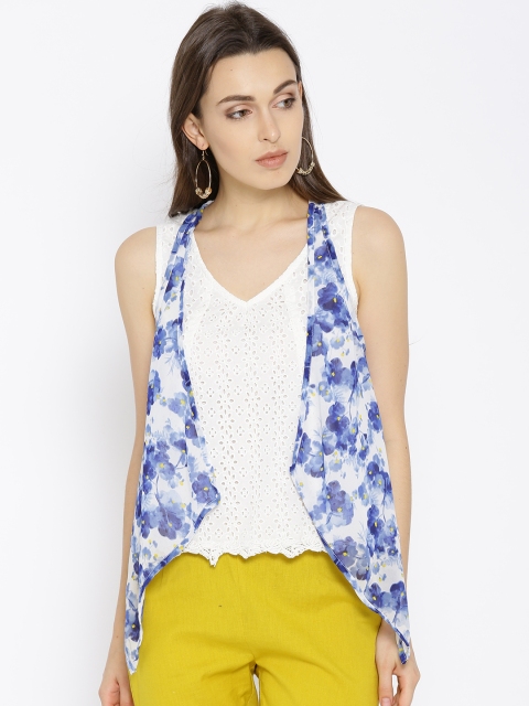 

Biba Women White Self-Design Layered A-Line Top with Shrug