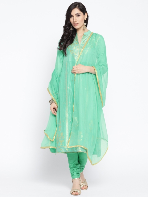 

Biba Women Green Self-Design Kurta with Churidar & Dupatta