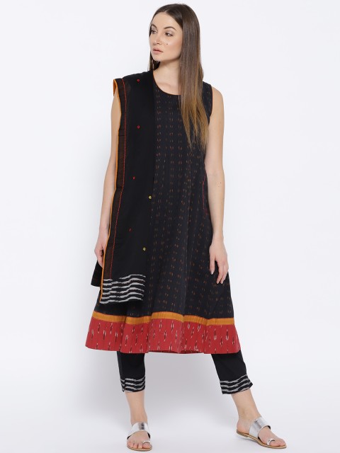 

Biba Women Black & Self Design Kurta with Trousers & Dupatta