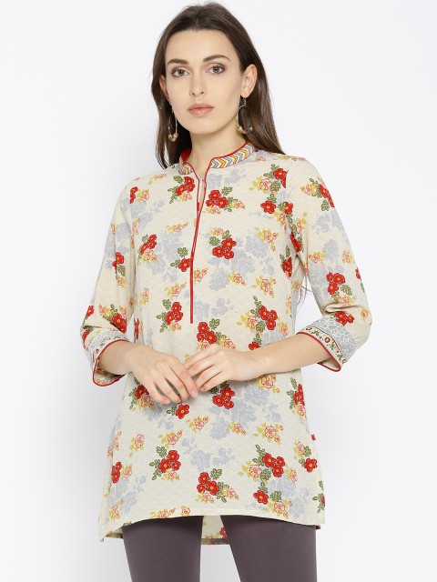 

Biba Women Beige & Red Floral Print A-Line Kurti