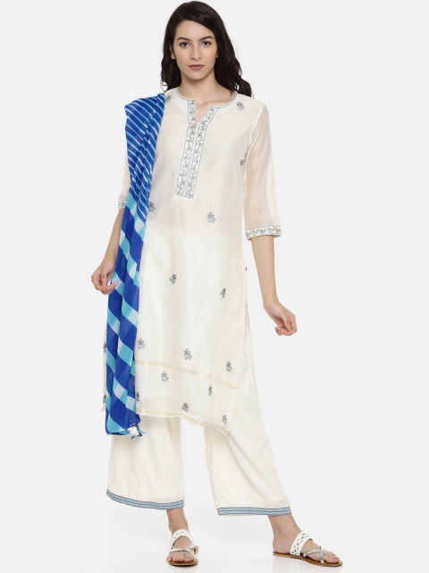 

Biba Women Off-White & Embroidered Kurta with Palazzos & Dupatta