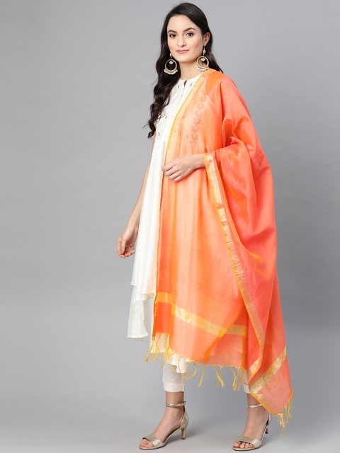 

Biba Women Coral Orange & Golden Solid Dupatta