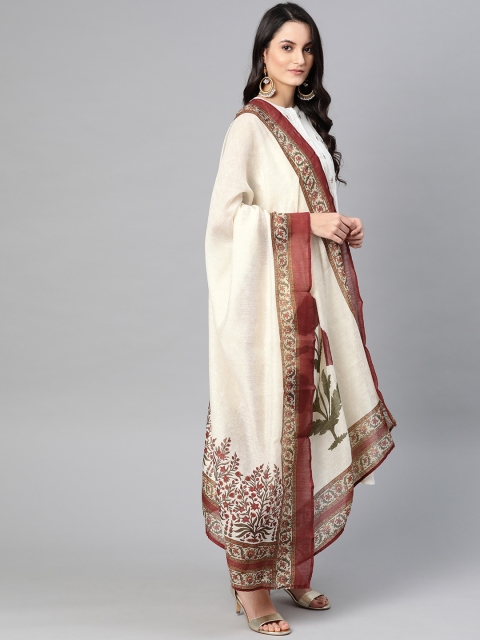 

Biba Off-White & Maroon Floral Print Dupatta