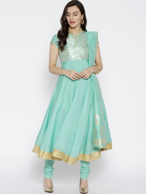 

Biba Women Sea Green Yoke Design Kurta with Churidar & Dupatta