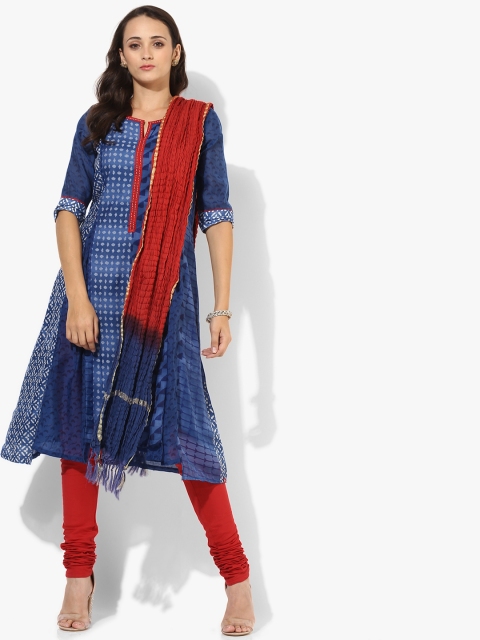 

Biba Women Blue & Red Printed Kurta with Churidar & Dupatta
