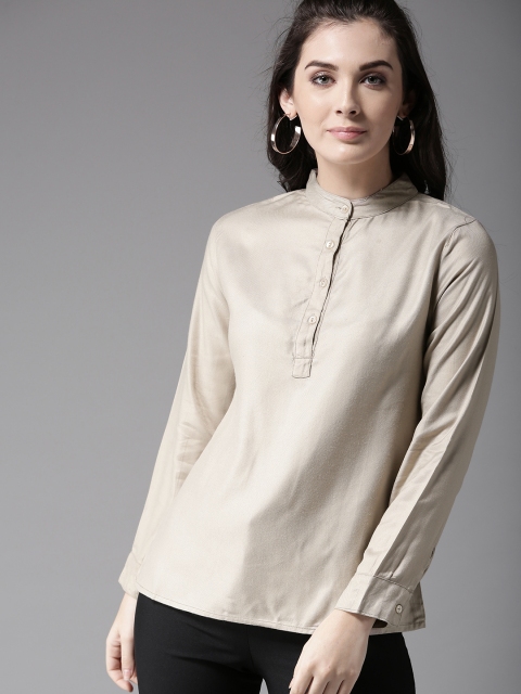 Moda Rapido Women Taupe Solid Shirt Style Top