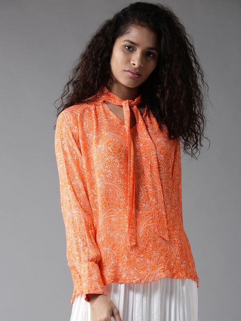 

Moda Rapido Women Orange & White Printed Top
