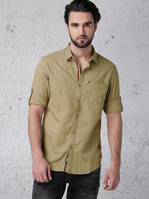 

Ecko Unltd Men Beige Slim Fit Solid Casual Shirt