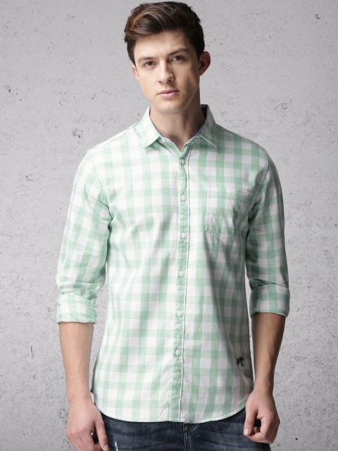 

Ecko Unltd Men Sea Green & White Slim Fit Checked Casual Shirt