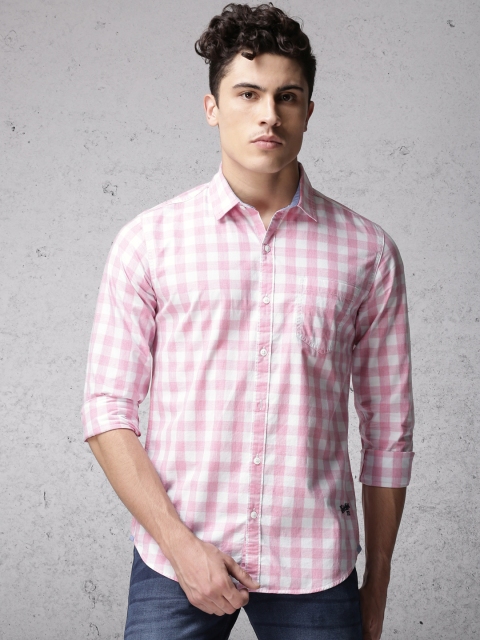 

Ecko Unltd Men Pink & White Slim Fit Checked Casual Shirt