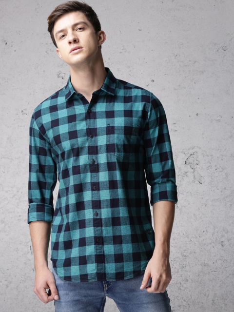 

Ecko Unltd Men Navy Blue & Green Slim Fit Checked Casual Shirt