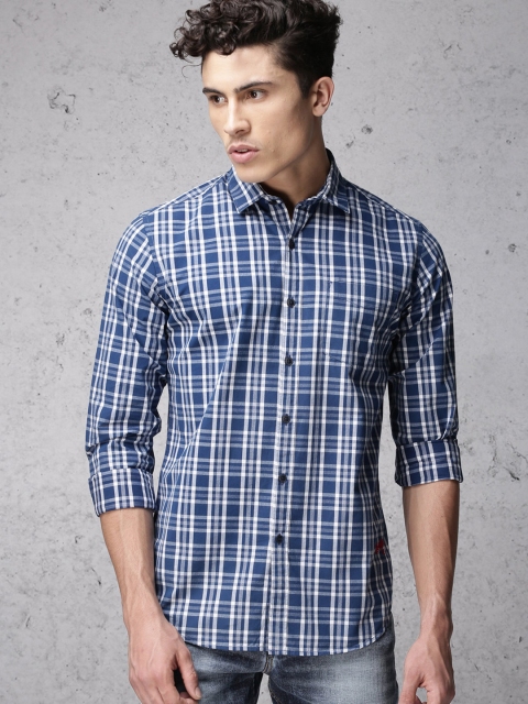 

Ecko Unltd Men Navy Blue & White Slim Fit Checked Casual Shirt