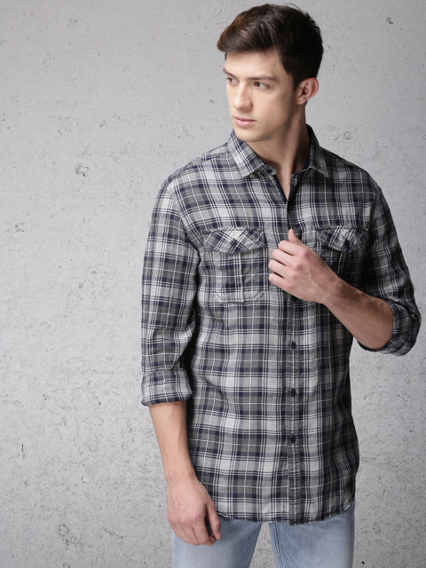 

Ecko Unltd Men Grey & Blue Slim Fit Checked Casual Shirt