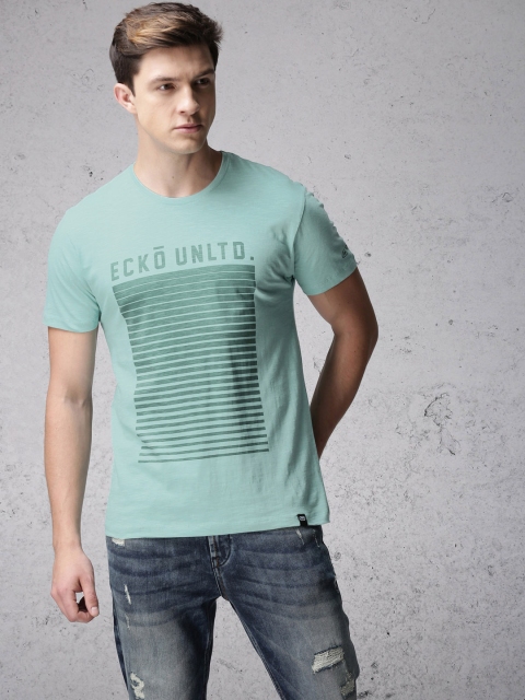 

Ecko Unltd Men Sea Green Printed Slim Fit Round Neck T-shirt