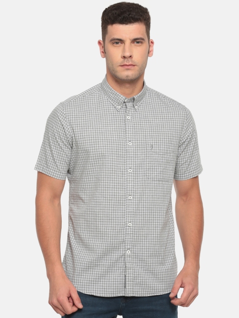 

Indian Terrain Men Grey & White Slim Fit Checked Casual Shirt