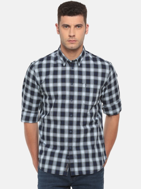 

Indian Terrain Men Navy & White Slim Fit Checked Casual Shirt, Navy blue