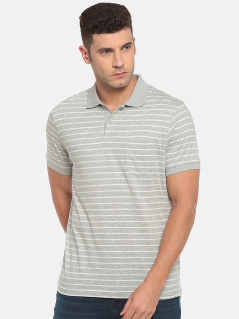 

Indian Terrain Men Grey Melange Striped Polo Collar T-shirt