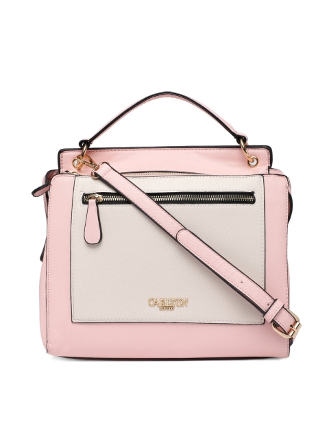 

Carlton London White & Pink Colourblocked Handheld Bag