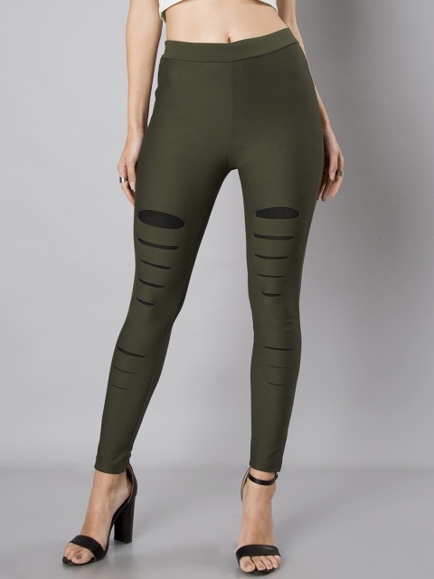 

FabAlley Olive Ripped Jeggings