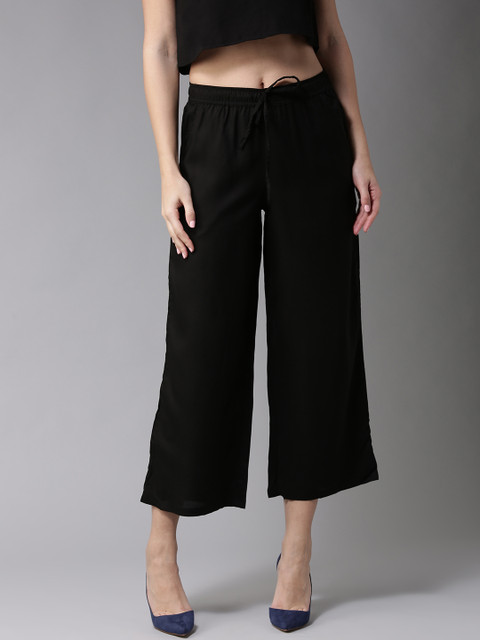 

Moda Rapido Women Black Cropped Wide Leg Solid Palazzos