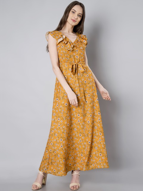 

FabAlley Women Mustard Printed Maxi Dress