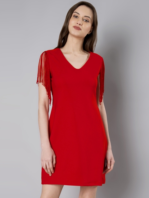 

FabAlley Women Red Solid Sheath Dress