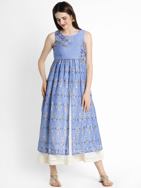 

TRISHAA BY PANTALOONS Women Blue Self-Design A-Line Kurta