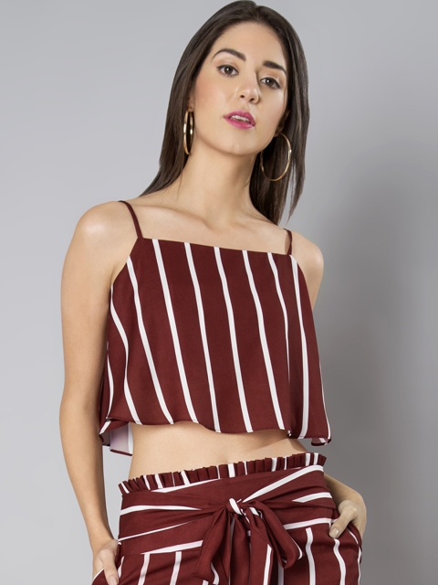 

FabAlley Women Maroon Striped Top