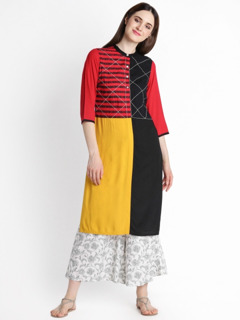 

RANGMANCH BY PANTALOONS Women Red & Black Colourblocked A-Line Kurta