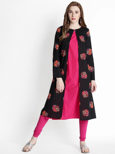 

RANGMANCH BY PANTALOONS Women Black Printed A-Line Kurta