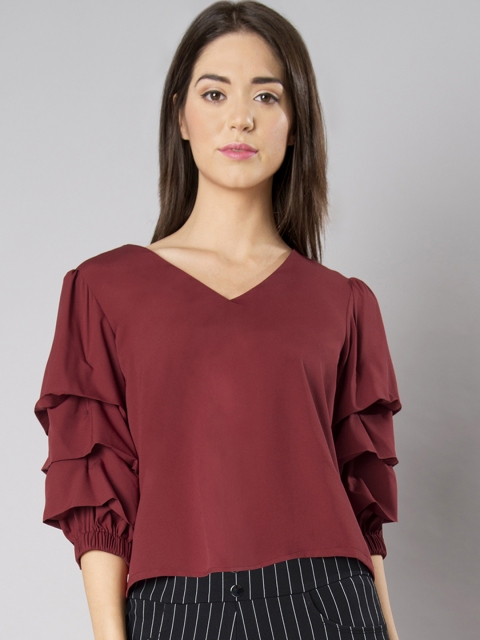 

FabAlley Women Maroon Solid Styled Back Top