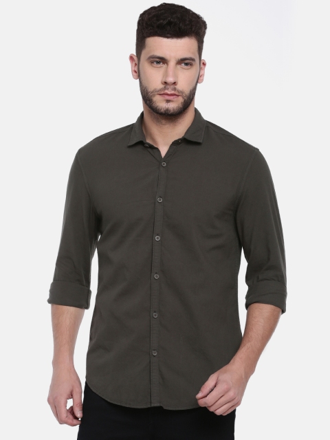 

Peter England Casuals Men Olive Green Skinny Fit Solid Casual Shirt