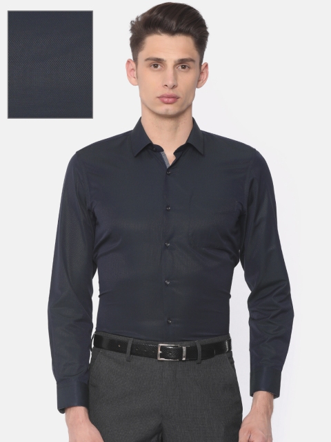 

Peter England Men Navy Slim Fit Self Design Formal Shirt, Navy blue