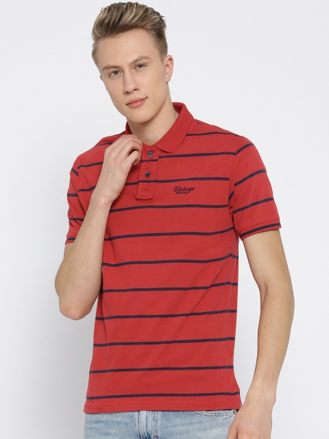 

Peter England Casuals Men Red Striped Polo Collar T-shirt