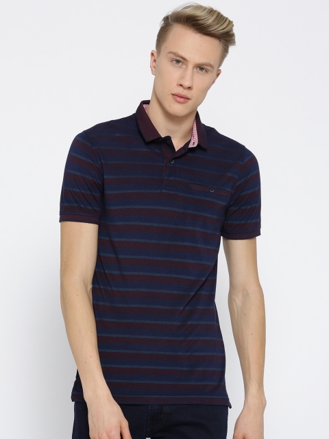 

Peter England Casuals Men Navy Blue Striped Polo Collar T-shirt