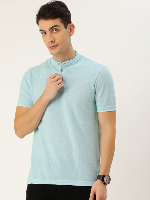 

Peter England Men Blue Solid Henley Neck T-shirt