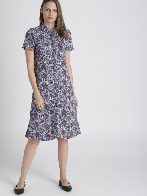 

Chemistry Women Blue Floral Printed Shirt Dress