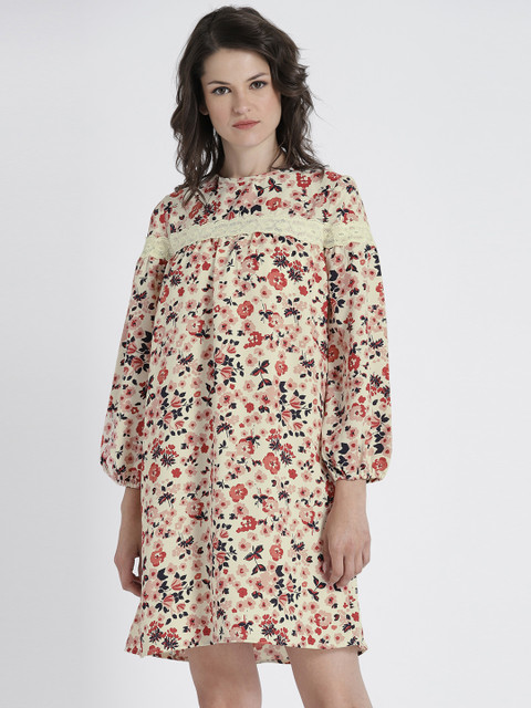

Chemistry Women Cream-Coloured Printed A-Line Dress