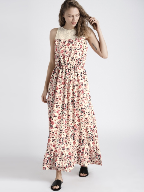 

Chemistry Women Peach-Coloured Floral Printed Fit and Flare Maxi Dress