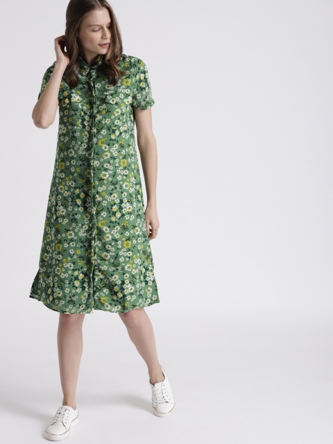 

Chemistry Women Green & White Printed Shirt Dress