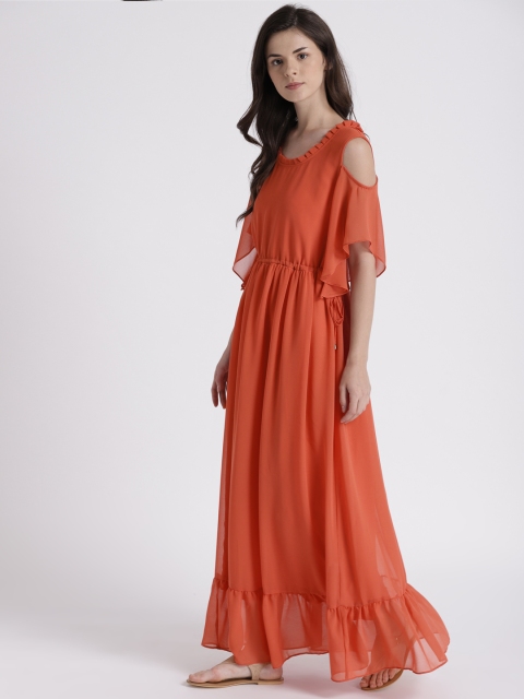 

Chemistry Women Orange Solid Maxi Cold-Shoulder Dress