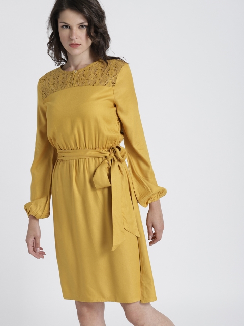 

Chemistry Women Mustard Yellow Solid A-Line Dress