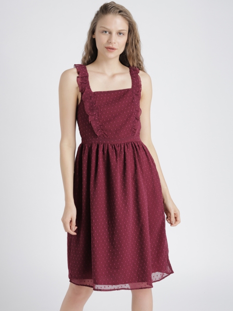

Chemistry Women Burgundy Self Design A-Line Dress