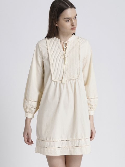 

Chemistry Women Cream-Coloured Solid A-Line Dress