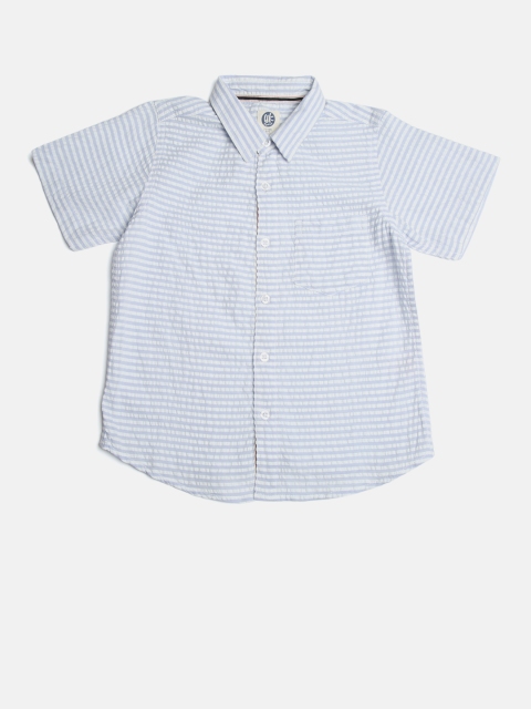 

YK Boys White & Blue Regular Fit Striped Casual Shirt