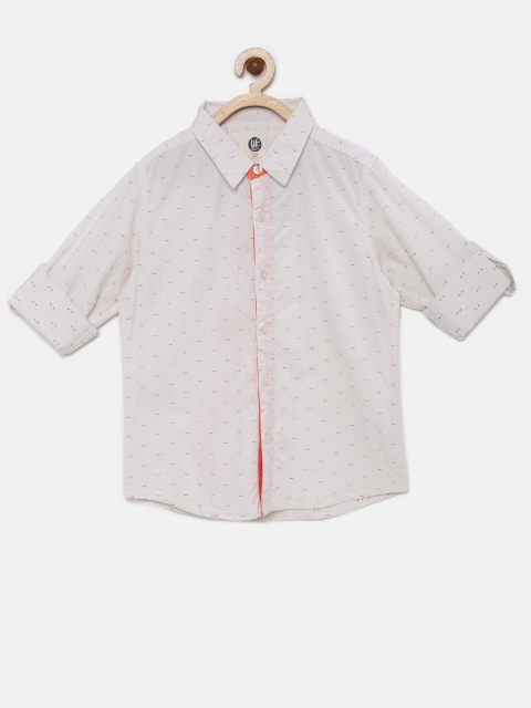

YK Boys Off-White & Orange Regular Fit Self Design Casual Shirt